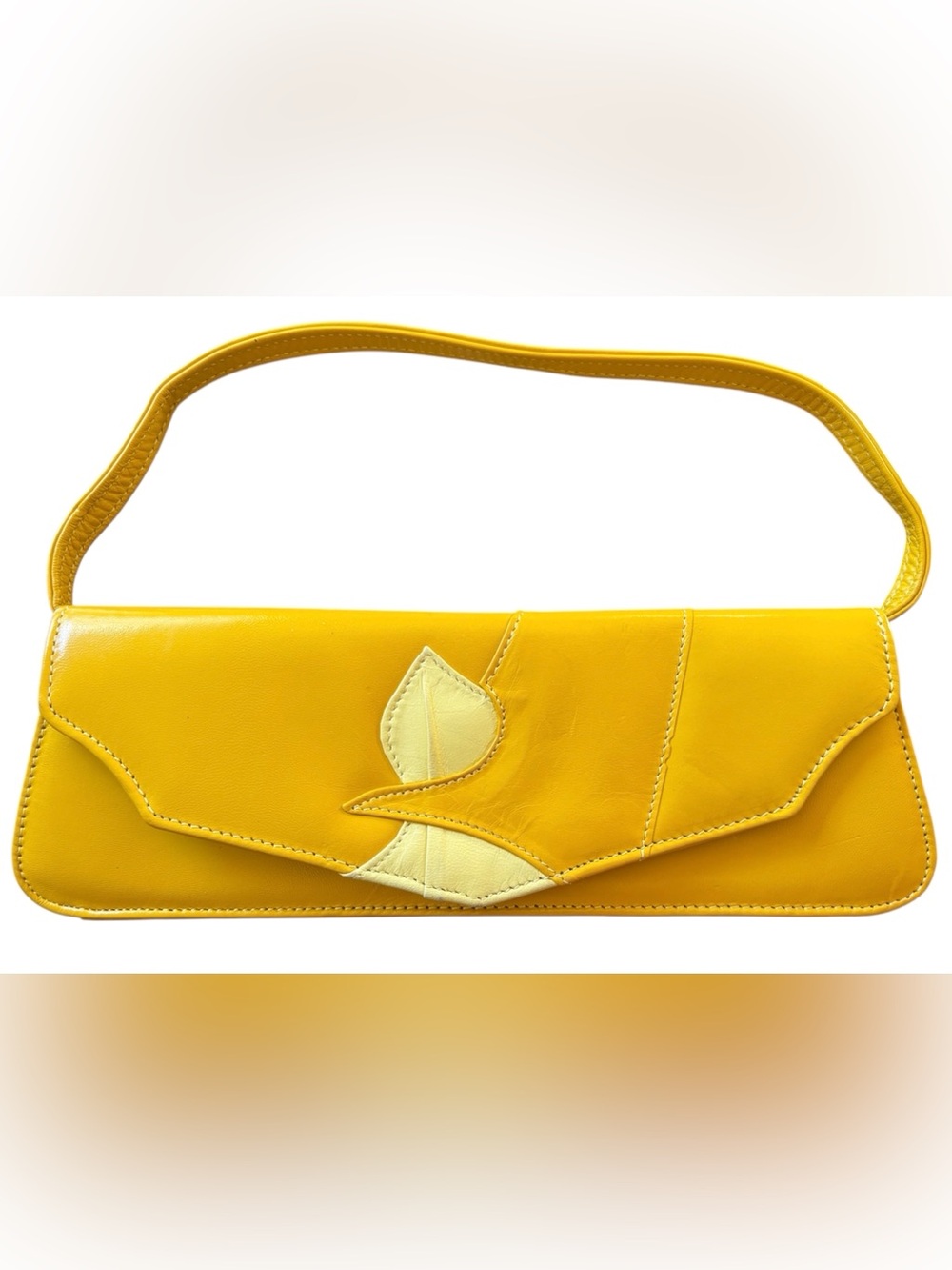 Vintage Vera Pelle Made in Italy yellow leather Art Deco clutch shoulder bag